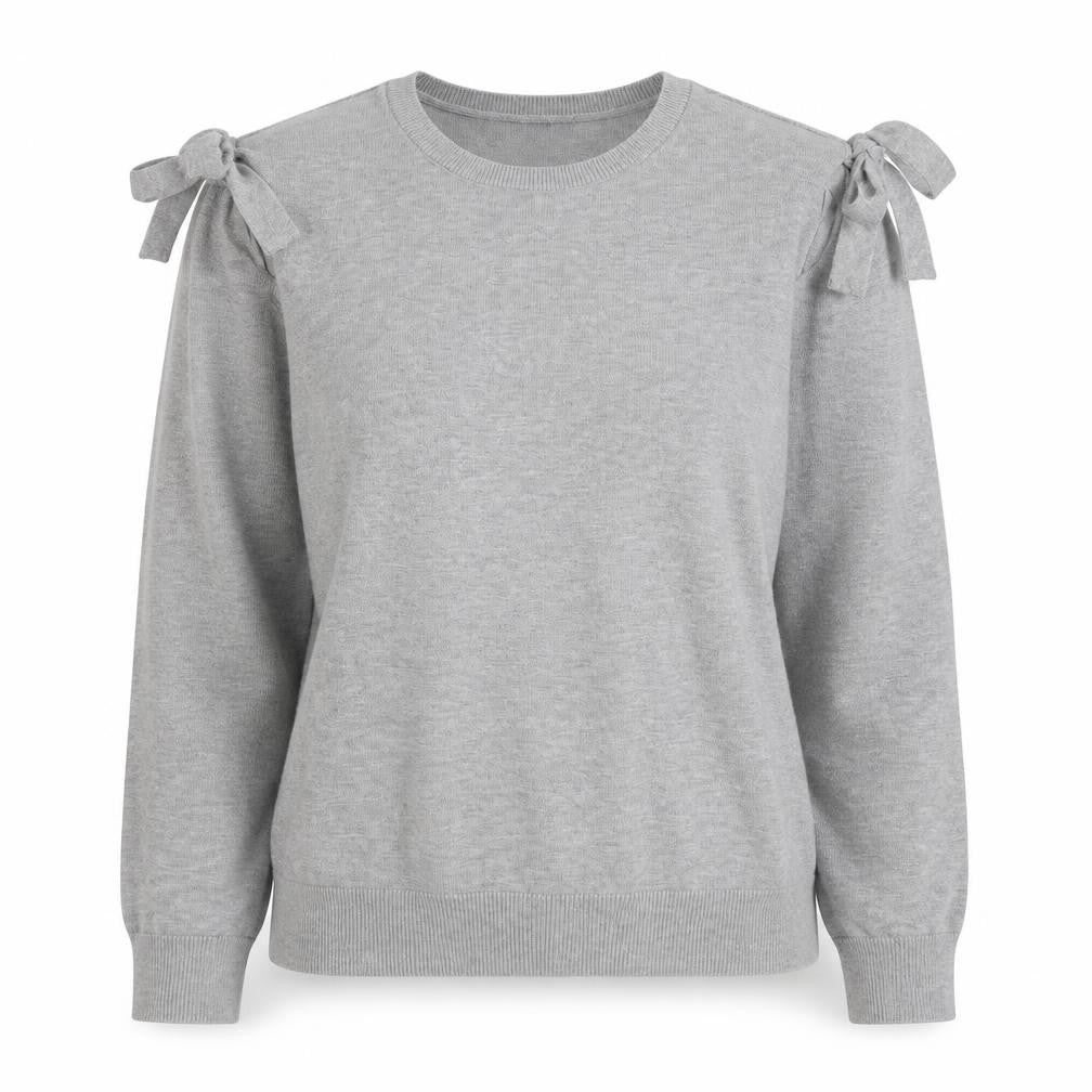 Front view of DKNY Women Grey Crew Neck Bow Sleeve jumper, size S