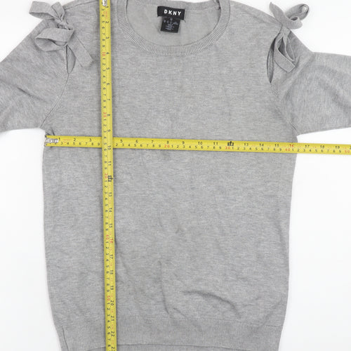 DKNY Women Grey Crew Neck Bow Sleeve Pullover Jumper Size S