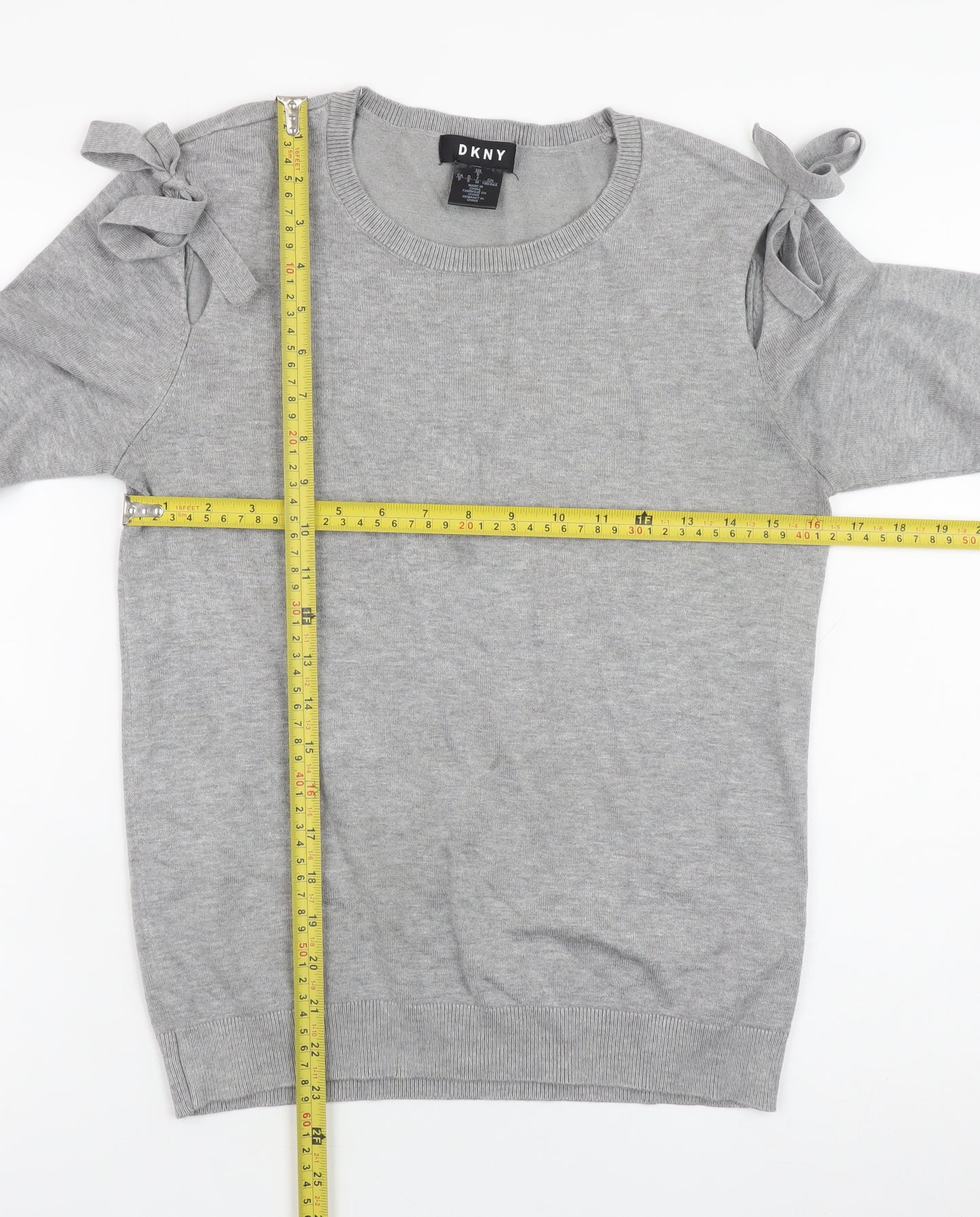 DKNY Women Grey Crew Neck Bow Sleeve Pullover Jumper Size S