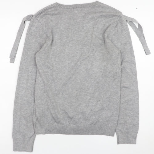 DKNY Women Grey Crew Neck Bow Sleeve Pullover Jumper Size S