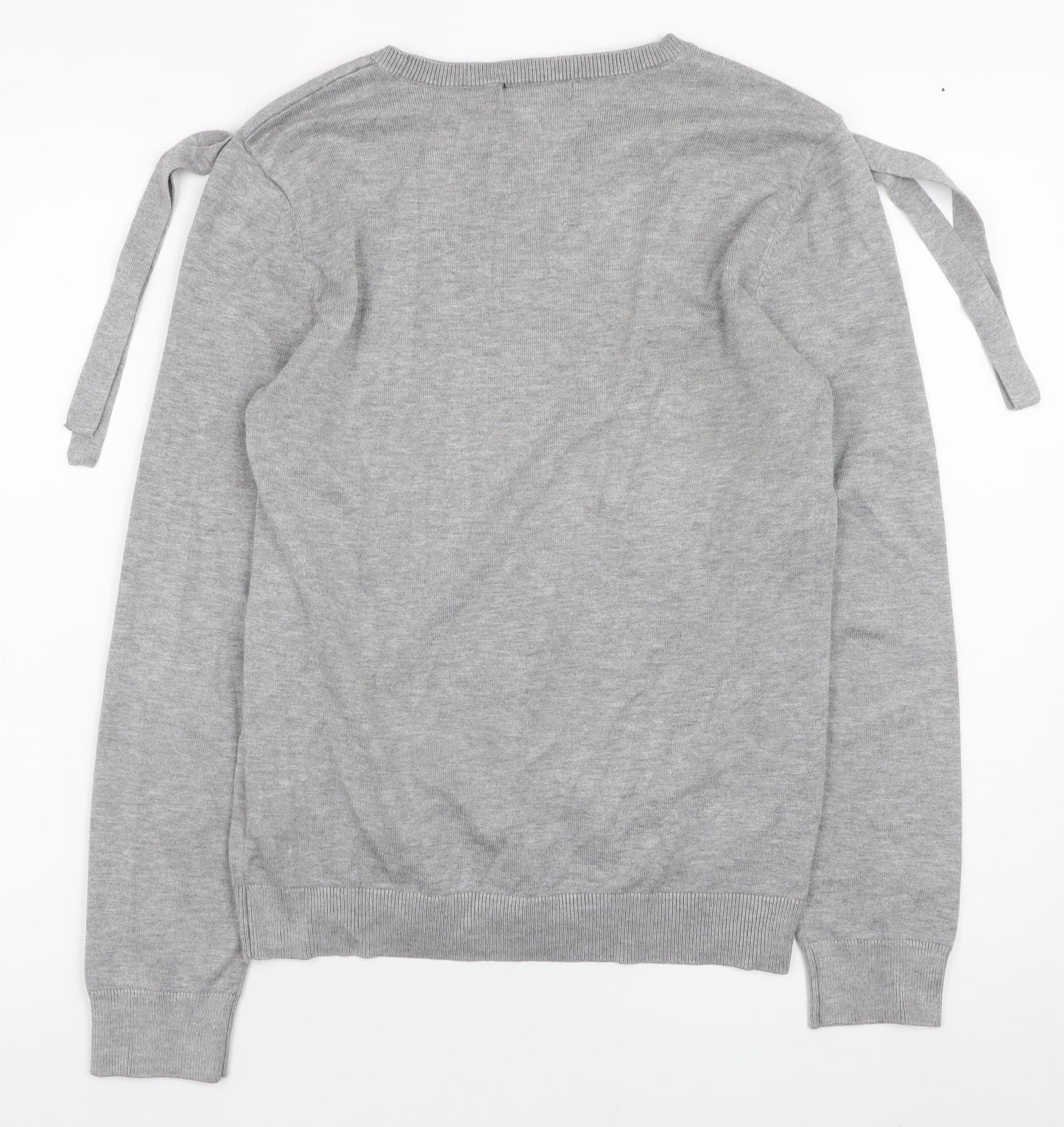 DKNY Women Grey Crew Neck Bow Sleeve Pullover Jumper Size S