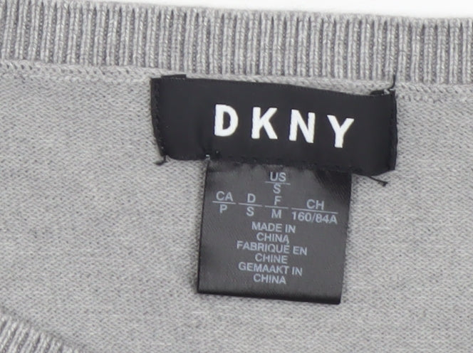 DKNY Women Grey Crew Neck Bow Sleeve Pullover Jumper Size S