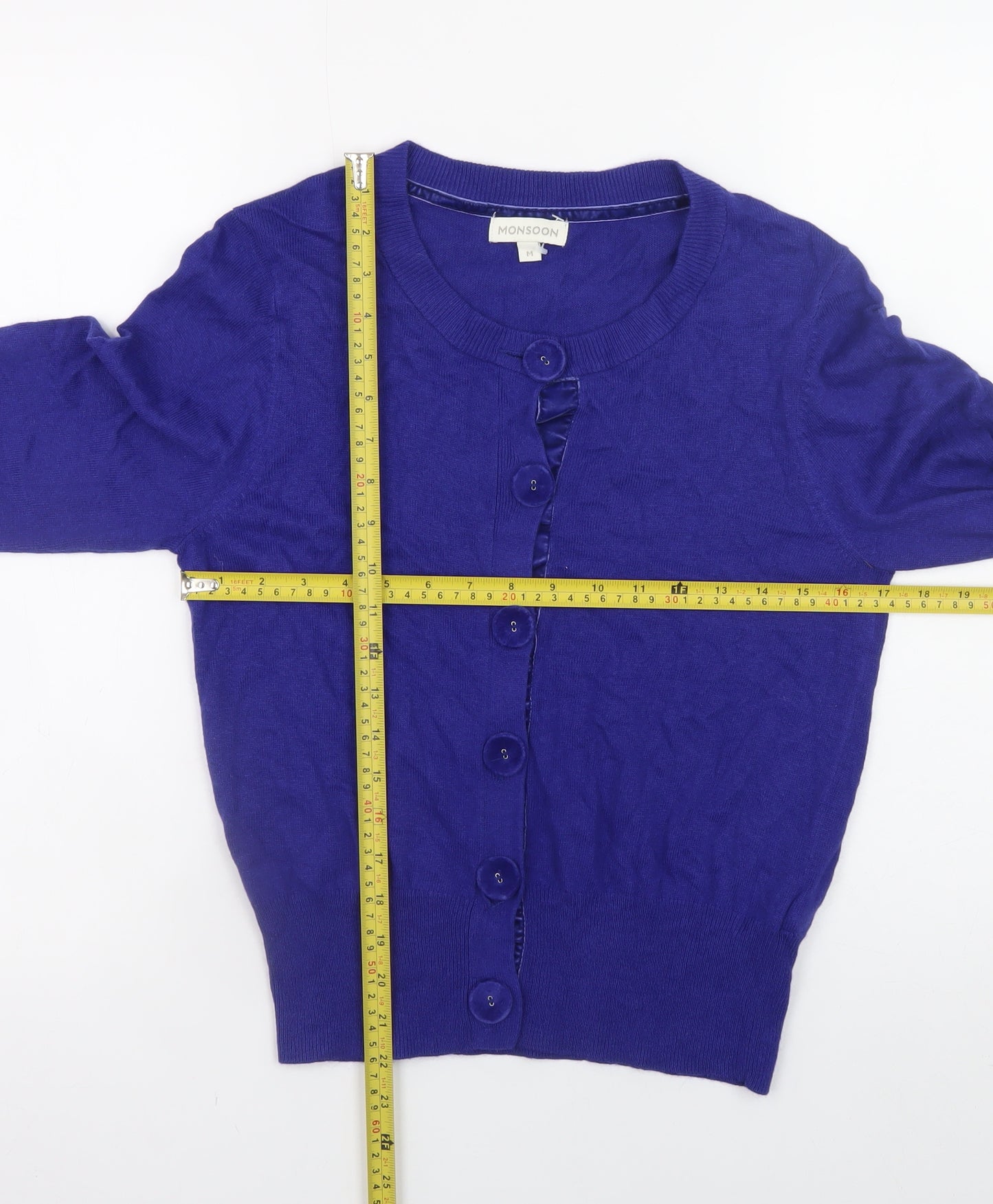 Monsoon Women Blue Medium Cardigan Button Front Knit Jumper