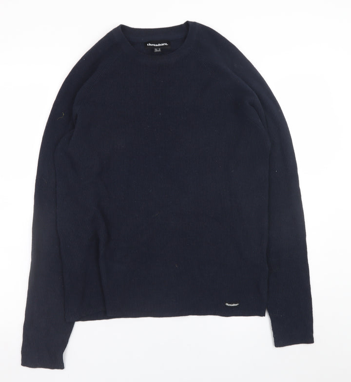 Threadbare Men's Blue Cotton Crew Neck Jumper Size S