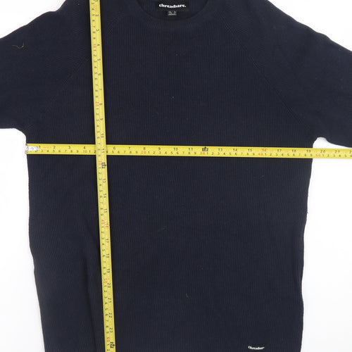 Threadbare Men's Blue Cotton Crew Neck Jumper Size S