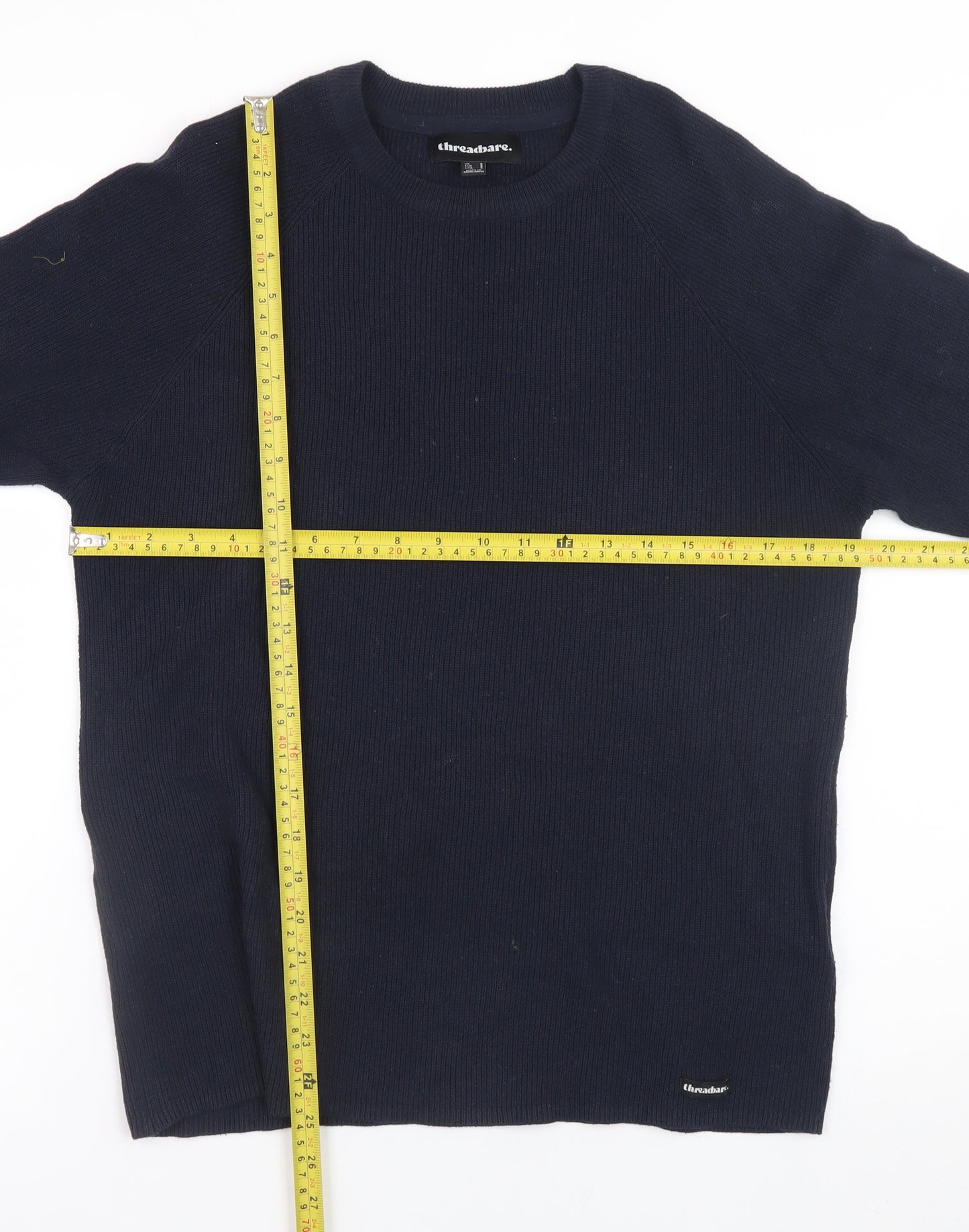 Threadbare Men's Blue Cotton Crew Neck Jumper Size S
