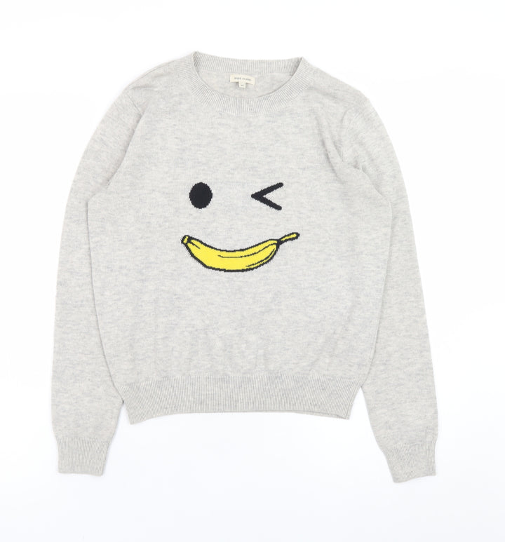 River Island Women’s Grey Funny Banana Pullover Jumper Size 10
