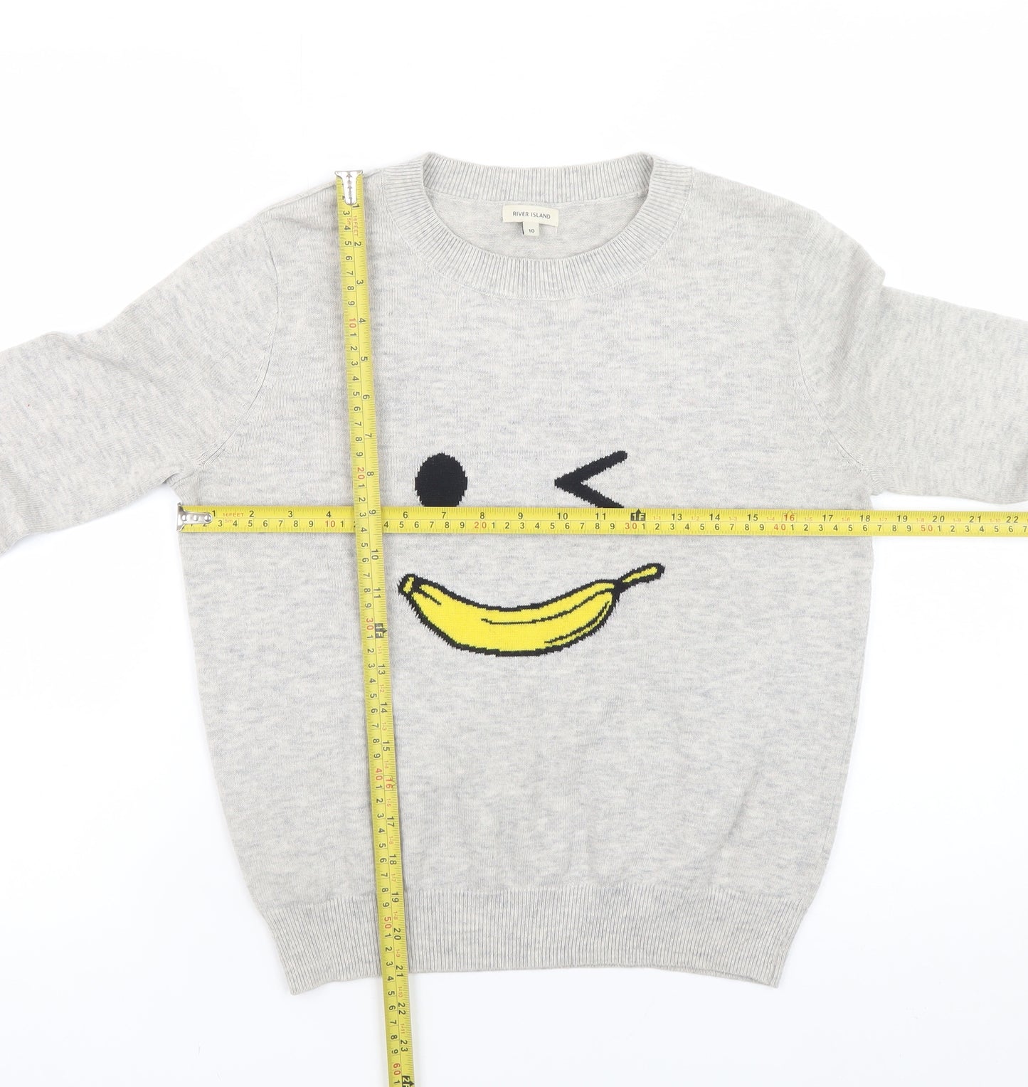 River Island Women’s Grey Funny Banana Pullover Jumper Size 10