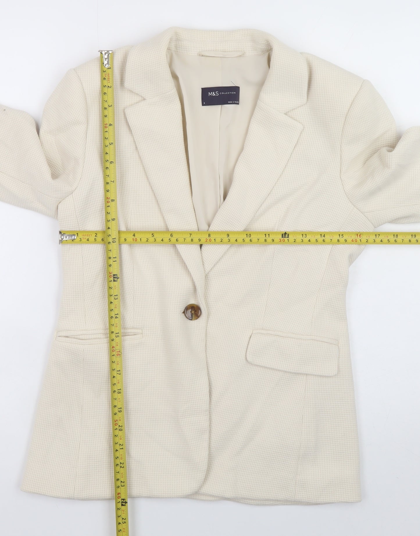 Marks and Spencer Women's Beige Size 8 Cotton Blend Blazer