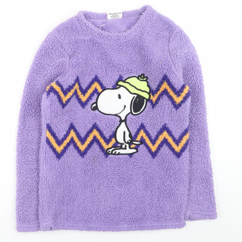 Snoopy Men’s Purple Fleece Pyjama Top Size XS Peanuts Graphic Loungewear