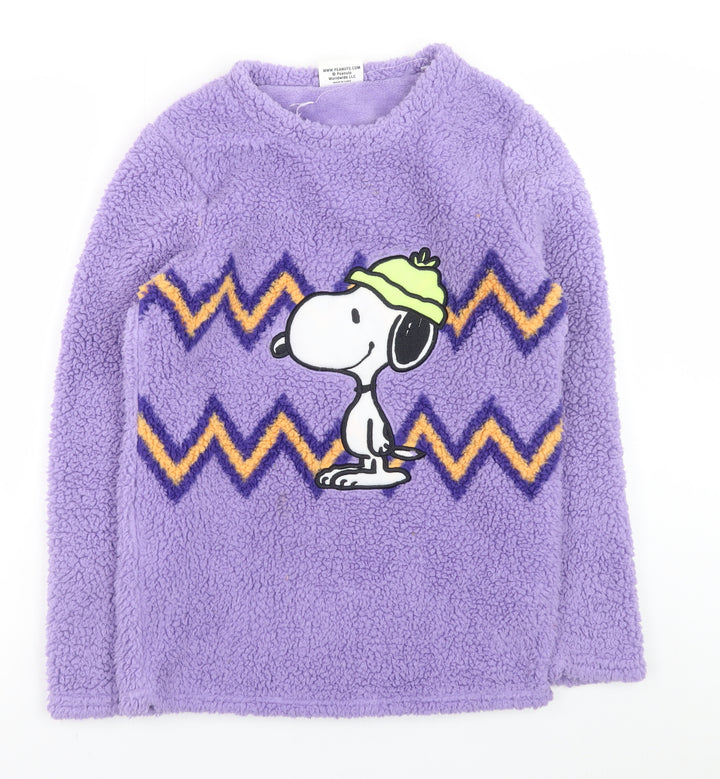 Snoopy Men’s Purple Fleece Pyjama Top Size XS Peanuts Graphic Loungewear