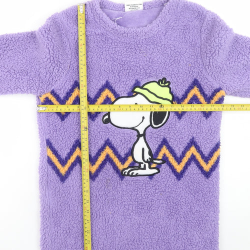 Snoopy Men’s Purple Fleece Pyjama Top Size XS Peanuts Graphic Loungewear