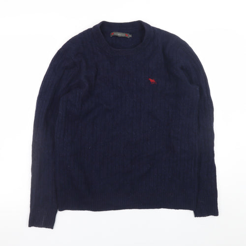 Jack Russell Men’s Blue Wool Blend Cable-Knit Crew Neck Jumper L