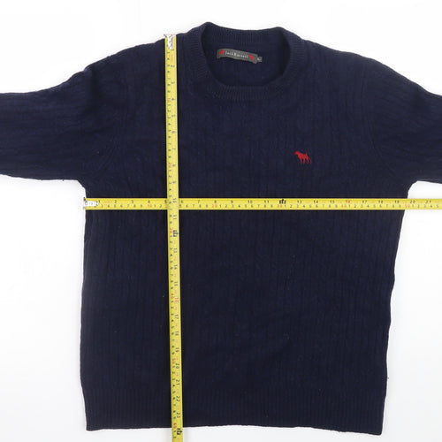Jack Russell Men’s Blue Wool Blend Cable-Knit Crew Neck Jumper L