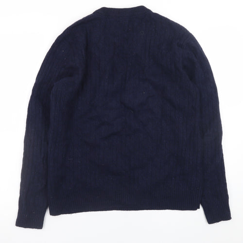 Jack Russell Men’s Blue Wool Blend Cable-Knit Crew Neck Jumper L