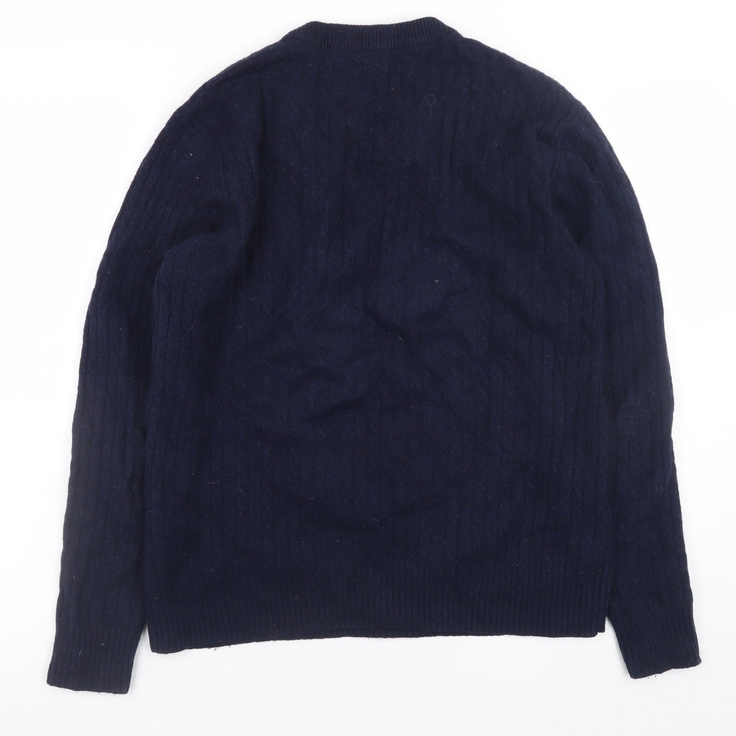 Jack Russell Men’s Blue Wool Blend Cable-Knit Crew Neck Jumper L