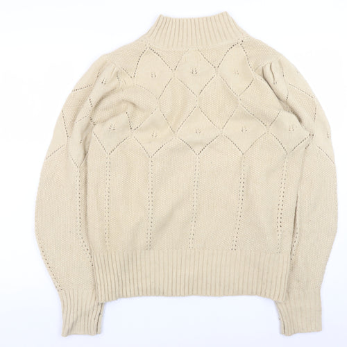 Fat Face Women Beige High Neck Puff Sleeve Knit Jumper Size 14