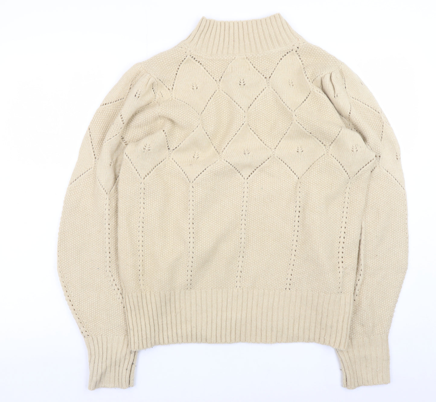 Fat Face Women Beige High Neck Puff Sleeve Knit Jumper Size 14