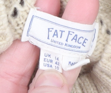 Fat Face Women Beige High Neck Puff Sleeve Knit Jumper Size 14