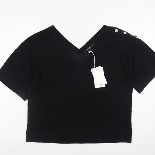 Next Womens Black V-Neck Short Sleeve Pullover Jumper Size 12
