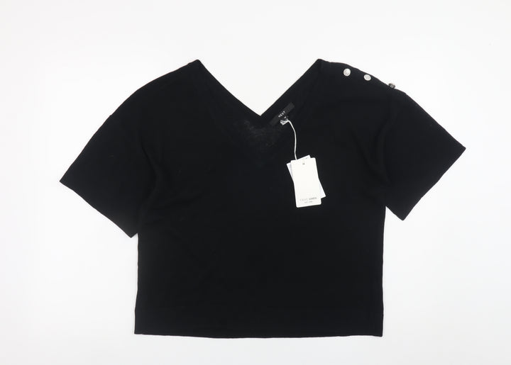 Next Womens Black V-Neck Short Sleeve Pullover Jumper Size 12