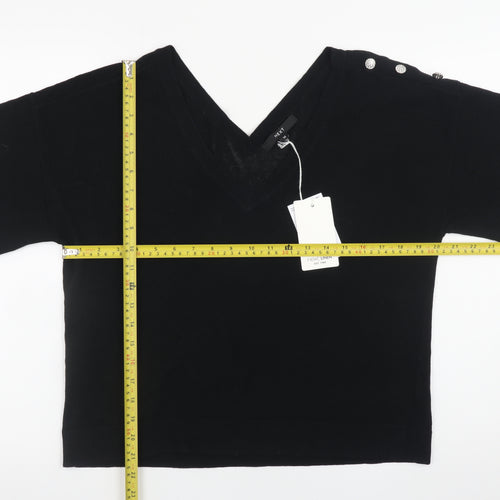 Next Womens Black V-Neck Short Sleeve Pullover Jumper Size 12