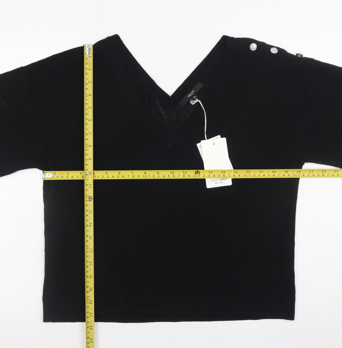 Next Womens Black V-Neck Short Sleeve Pullover Jumper Size 12