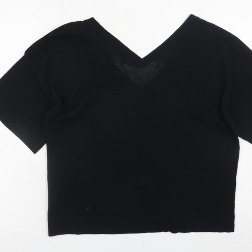 Next Womens Black V-Neck Short Sleeve Pullover Jumper Size 12