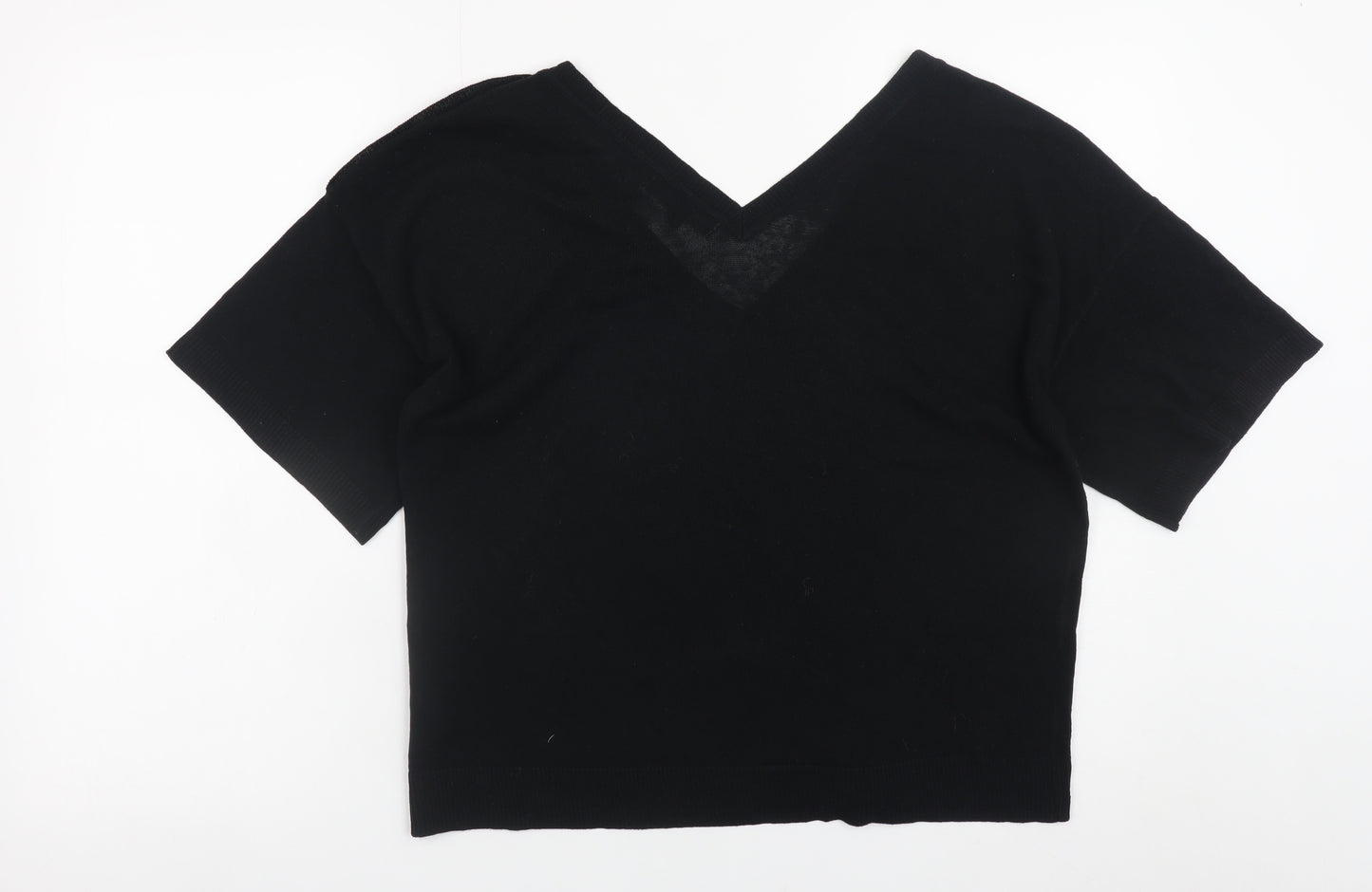 Next Womens Black V-Neck Short Sleeve Pullover Jumper Size 12
