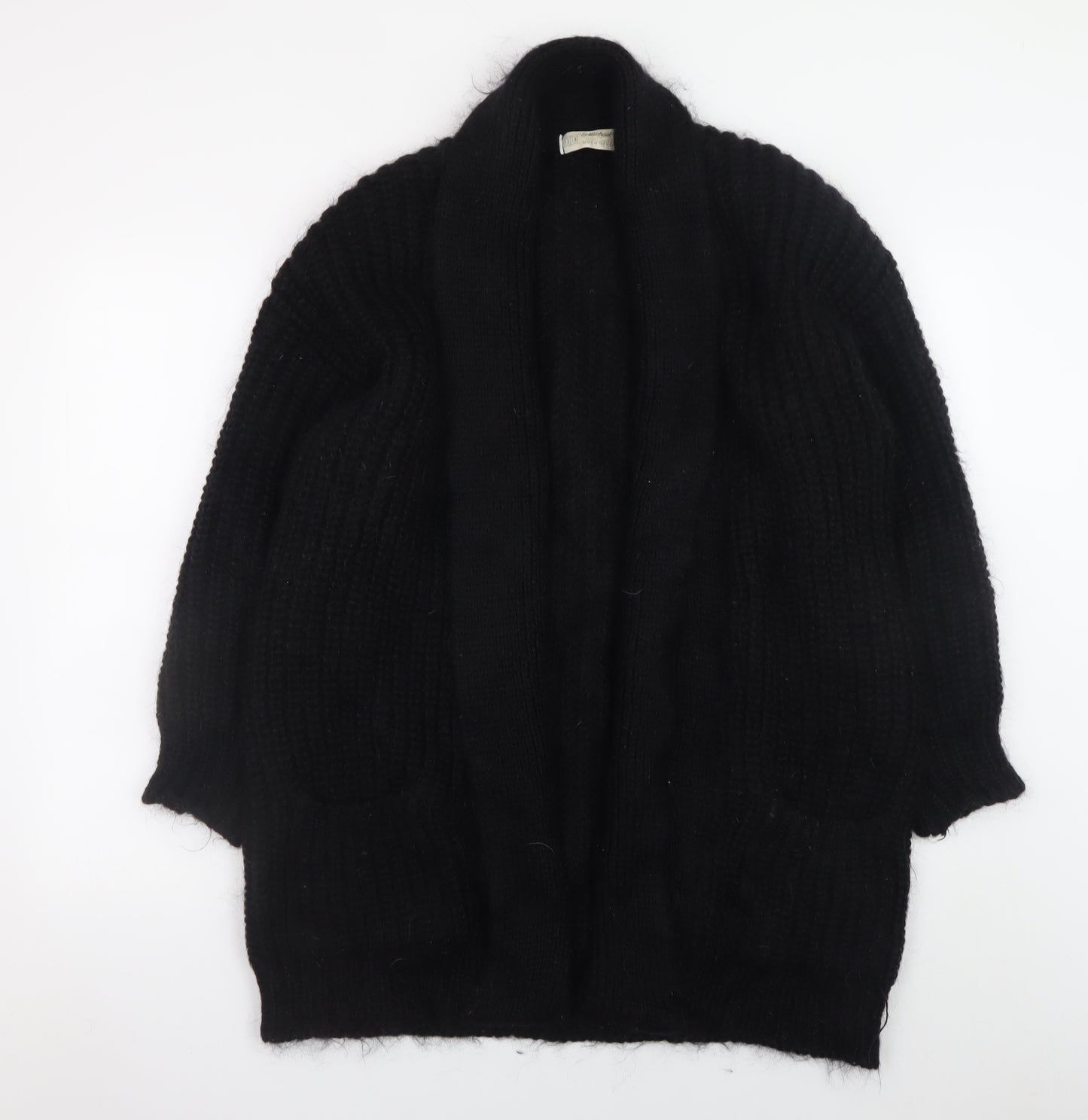 Marks and Spencer Women’s Black Chunky Knit Mohair Wool Cardigan Size 12