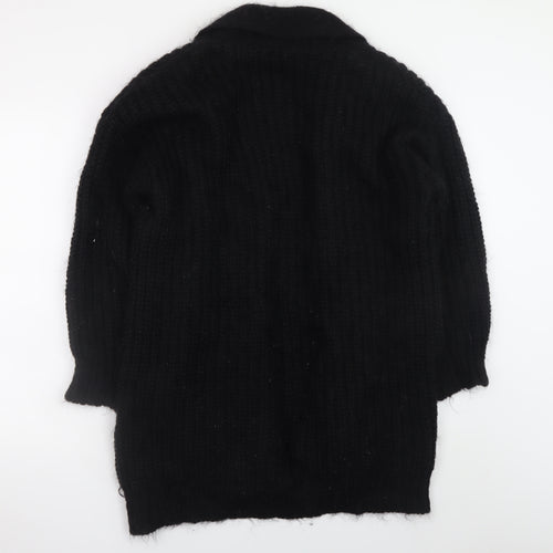 Marks and Spencer Women’s Black Chunky Knit Mohair Wool Cardigan Size 12