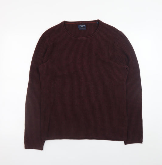Jack & Jones Men’s Brown Waffle-Knit Cotton Crew Neck Jumper M