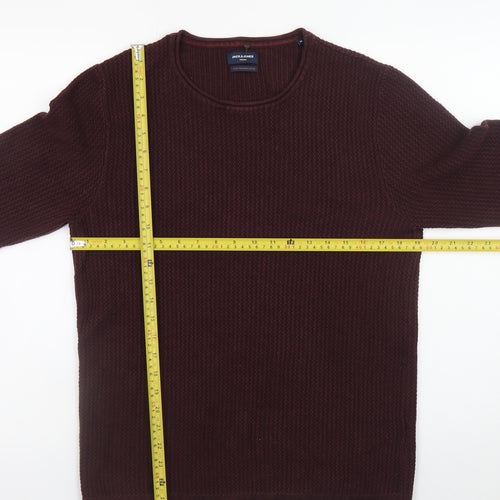 Jack & Jones Men’s Brown Waffle-Knit Cotton Crew Neck Jumper M