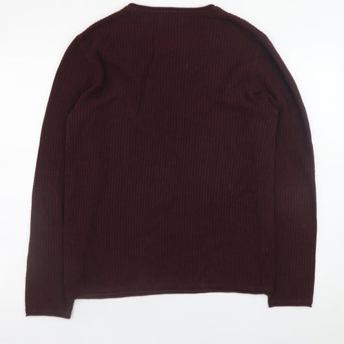 Jack & Jones Men’s Brown Waffle-Knit Cotton Crew Neck Jumper M