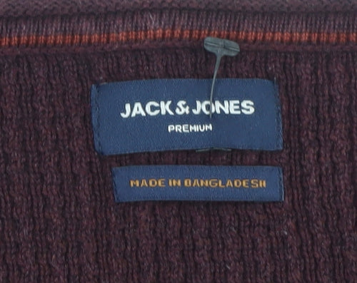 Jack & Jones Men’s Brown Waffle-Knit Cotton Crew Neck Jumper M