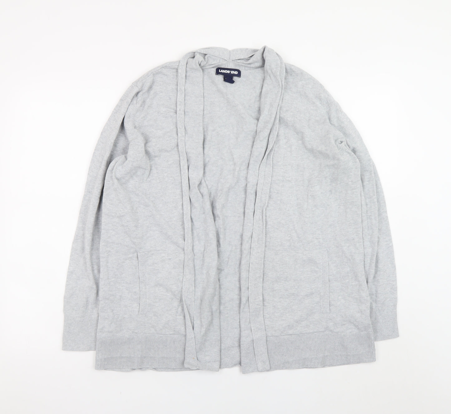 Lands' End Women’s Grey Cotton Long Sleeve Cardigan L
