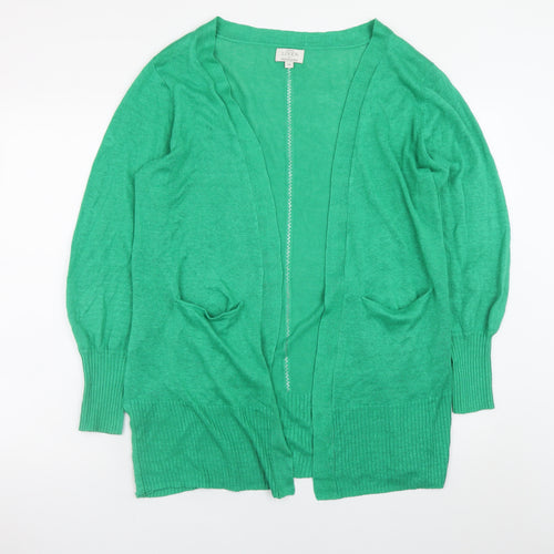 Monsoon Women’s Green Linen Cardigan M Open Front Pocket Knit