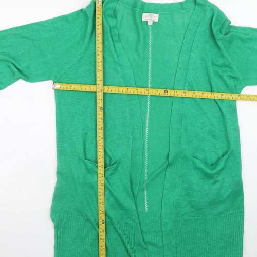 Monsoon Women’s Green Linen Cardigan M Open Front Pocket Knit