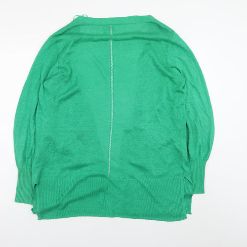 Monsoon Women’s Green Linen Cardigan M Open Front Pocket Knit