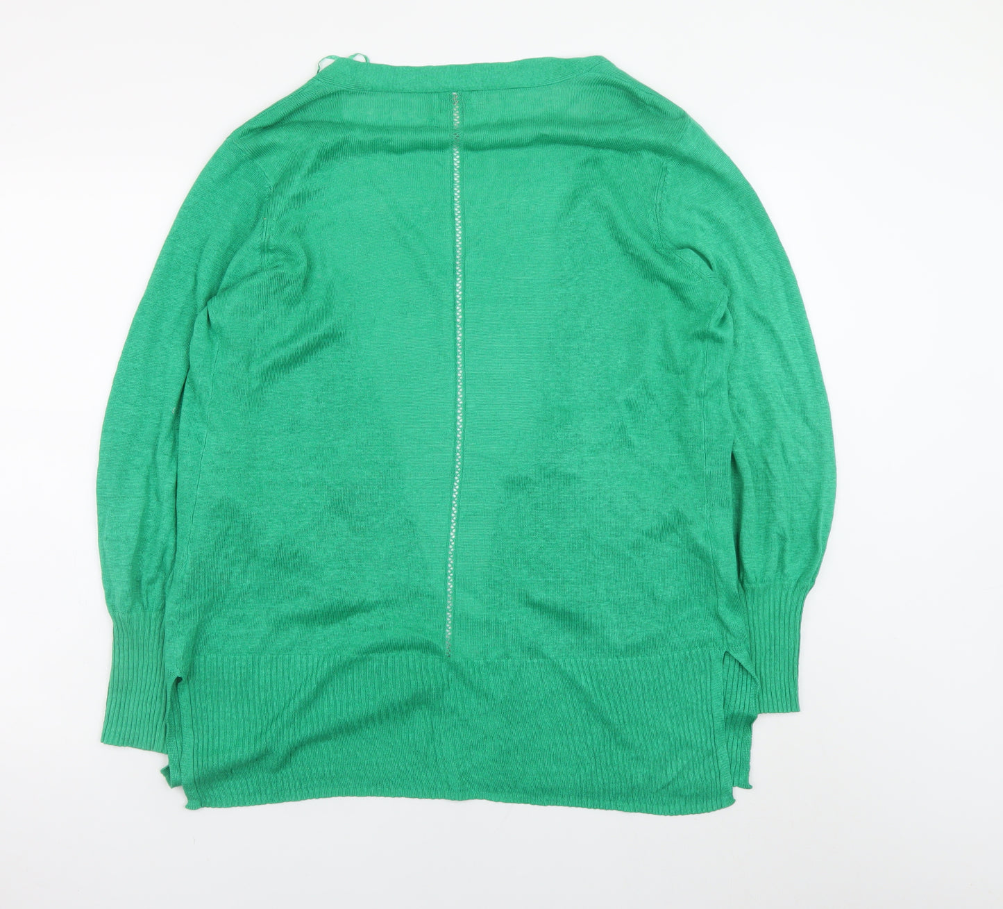 Monsoon Women’s Green Linen Cardigan M Open Front Pocket Knit
