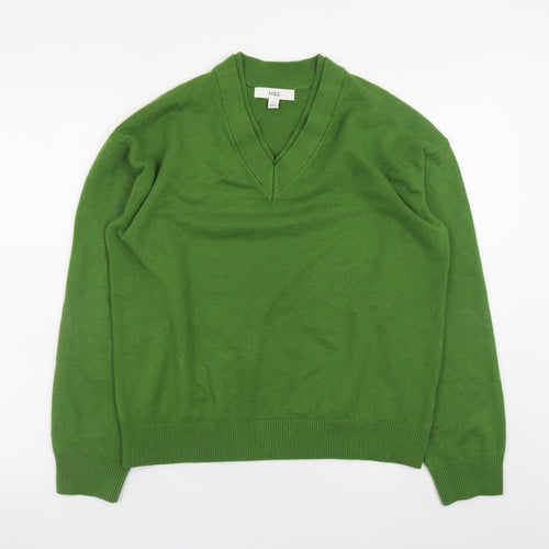 Marks and Spencer Women's Green V-Neck Wool Blend Jumper Size M
