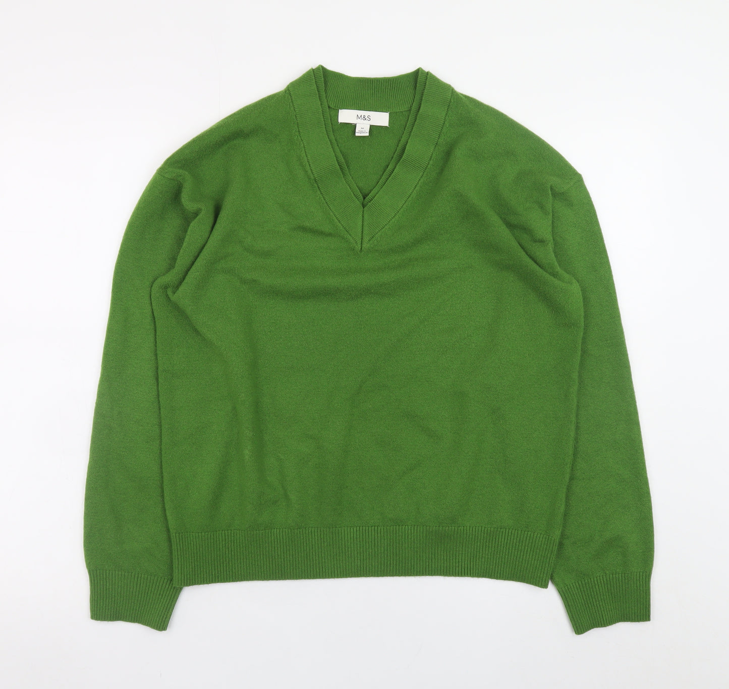 Marks and Spencer Women's Green V-Neck Wool Blend Jumper Size M