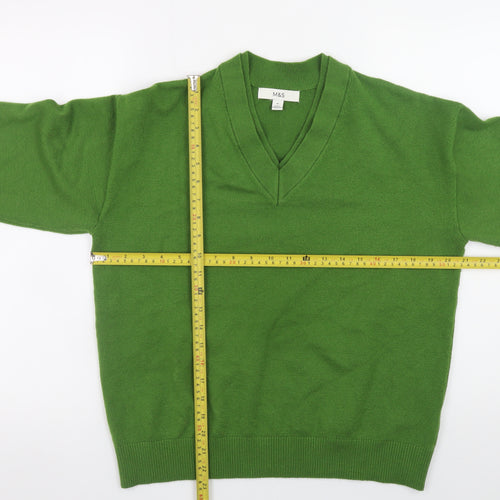 Marks and Spencer Women's Green V-Neck Wool Blend Jumper Size M