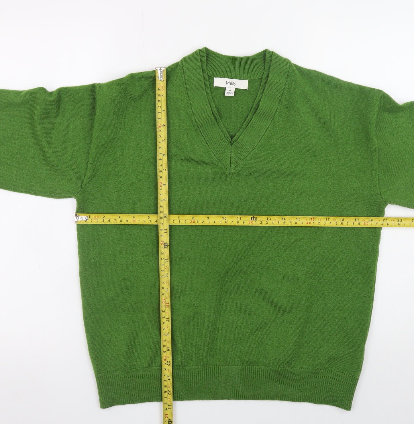 Marks and Spencer Women's Green V-Neck Wool Blend Jumper Size M