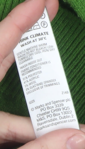 Marks and Spencer Women's Green V-Neck Wool Blend Jumper Size M