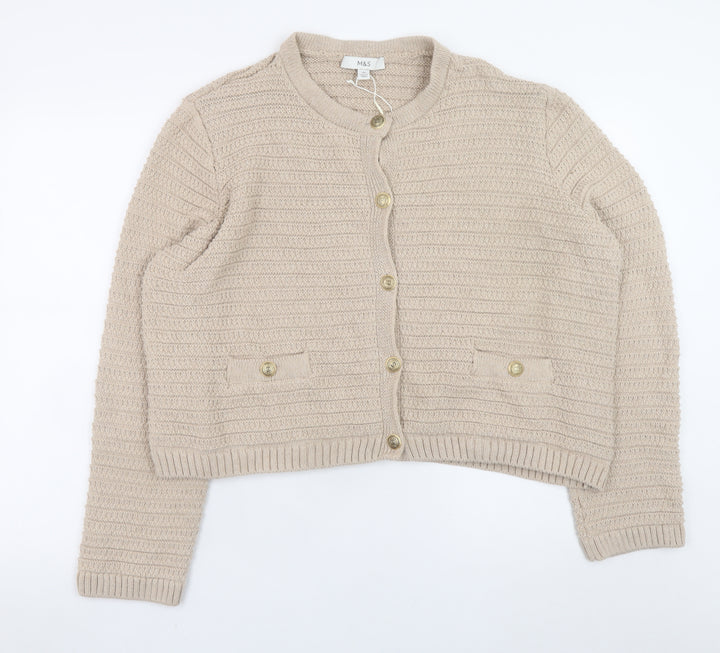 Marks and Spencer Women Beige Knit Cardigan XL Long Sleeve