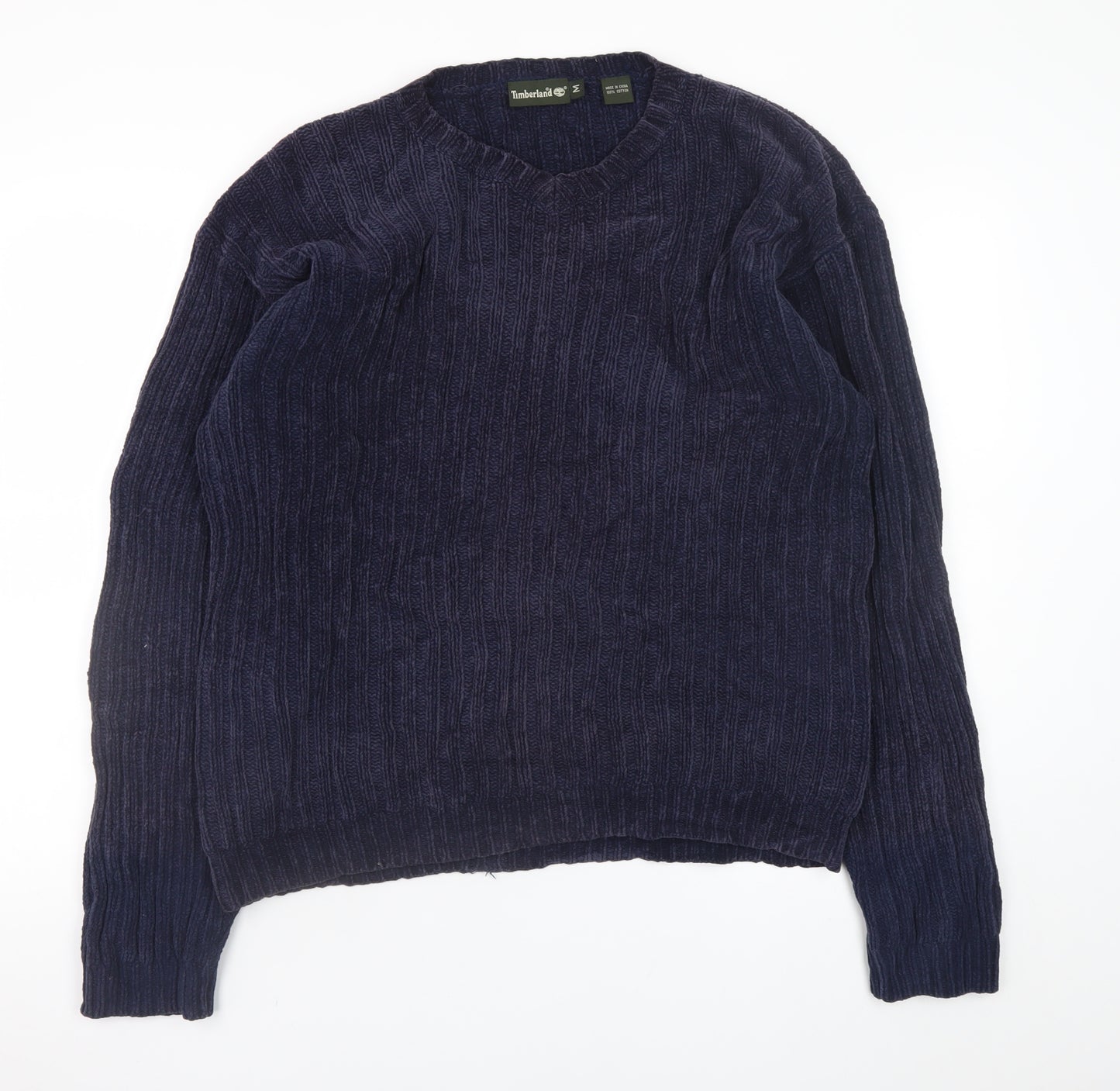 Timberland Men's Blue Cotton Knit V-Neck Pullover Jumper M