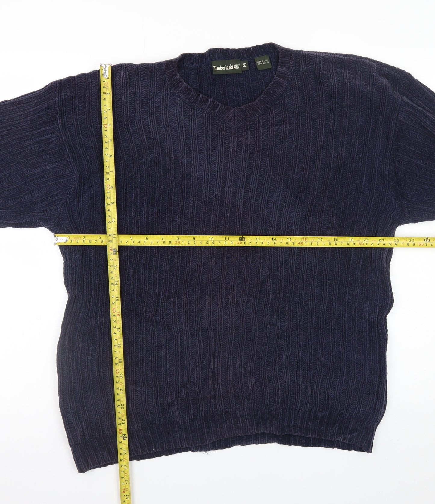 Timberland Men's Blue Cotton Knit V-Neck Pullover Jumper M