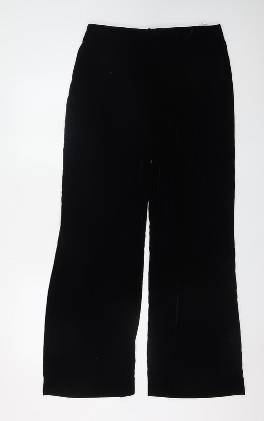 Stradivarius Women’s Black Velvet Wide-Leg Trousers Size 14