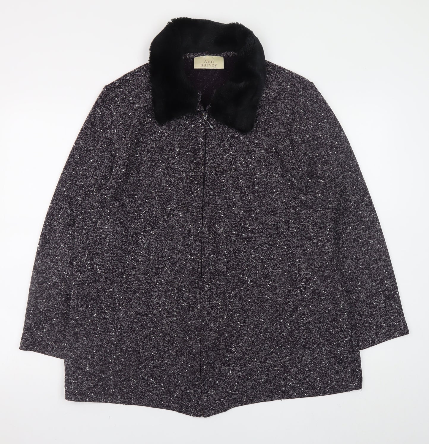 Ann Harvey Women's Grey Wool Blend Fur Collar Zip Coat Size 18
